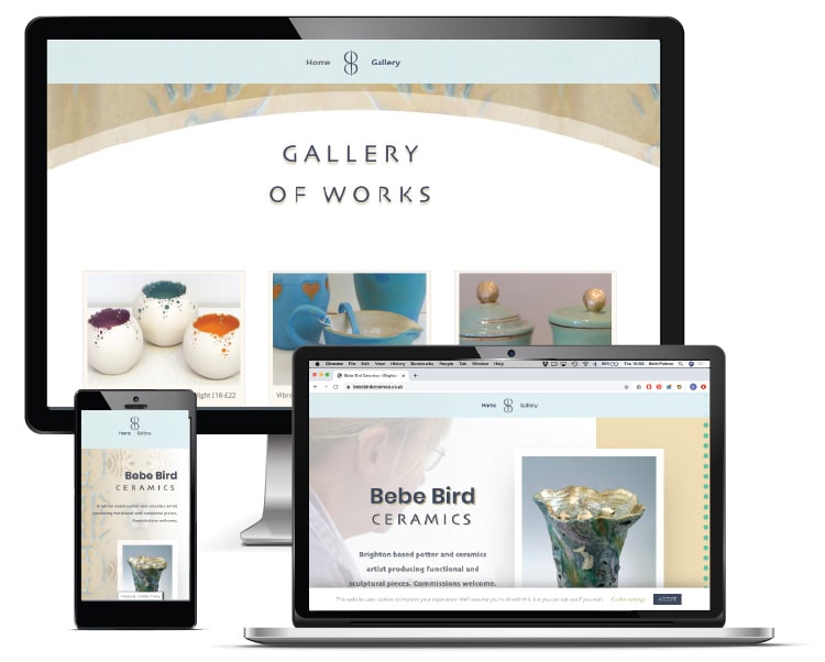 Bebe Bird Ceramics website displayed on a range of device screens