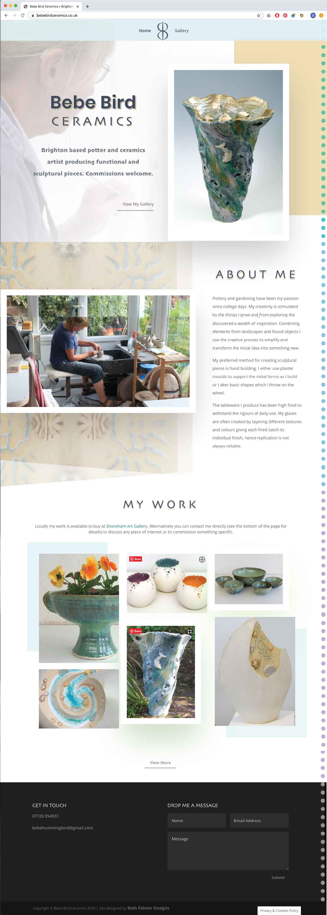 Image of home page of website for Bebe Bird Ceramics