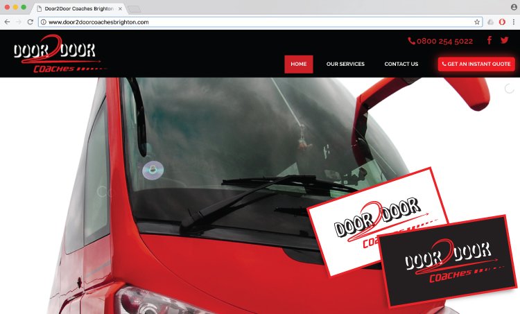 Image of Door 2 Door coaches logo on website and business cards