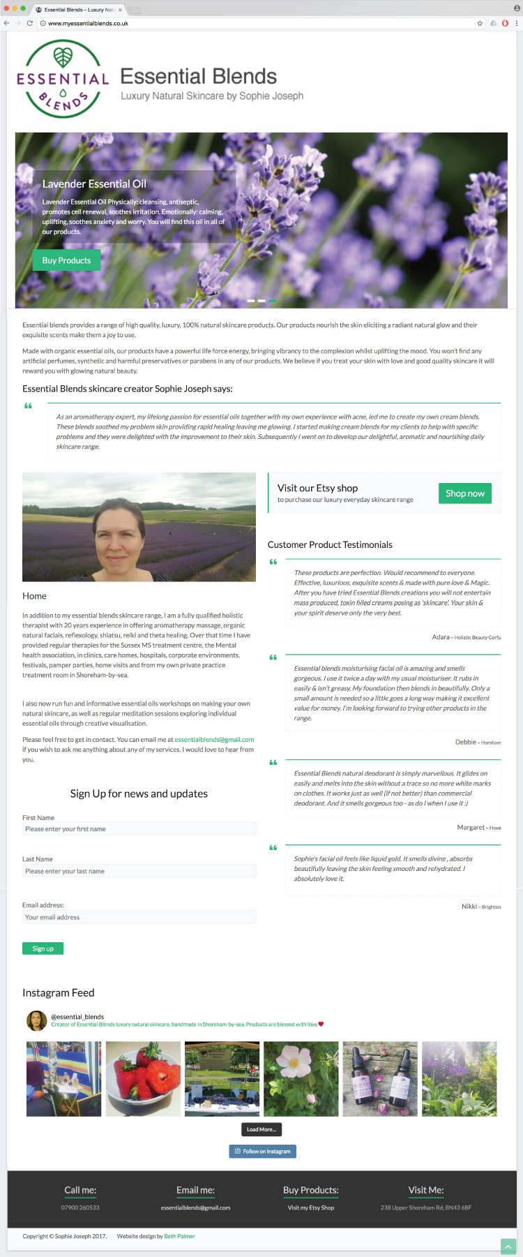 Image of essential blends full scrolling website top to bottom
