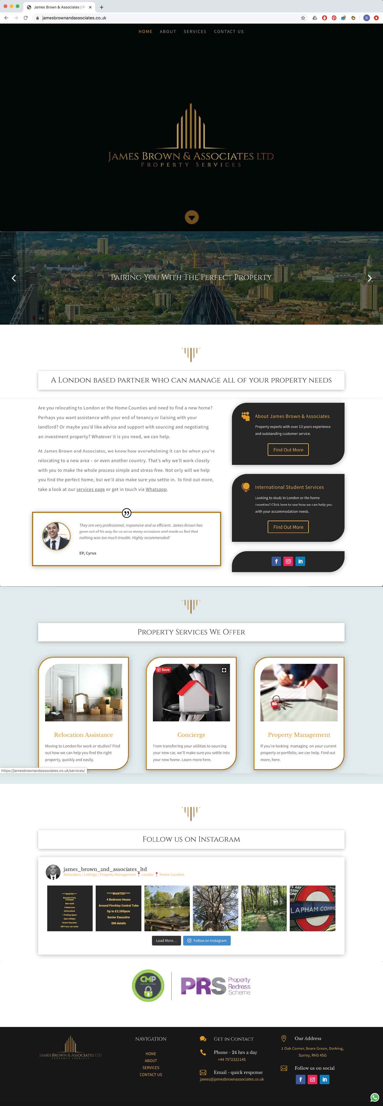 Image of James Brown and Associates full scrolling website top to bottom