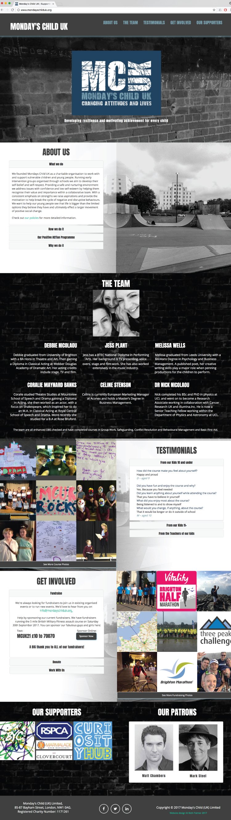 Image of Monday's Child full scrolling website top to bottom