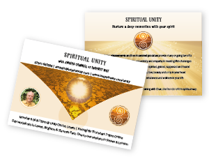 Double sided A6 flyer for Spiritual Unity