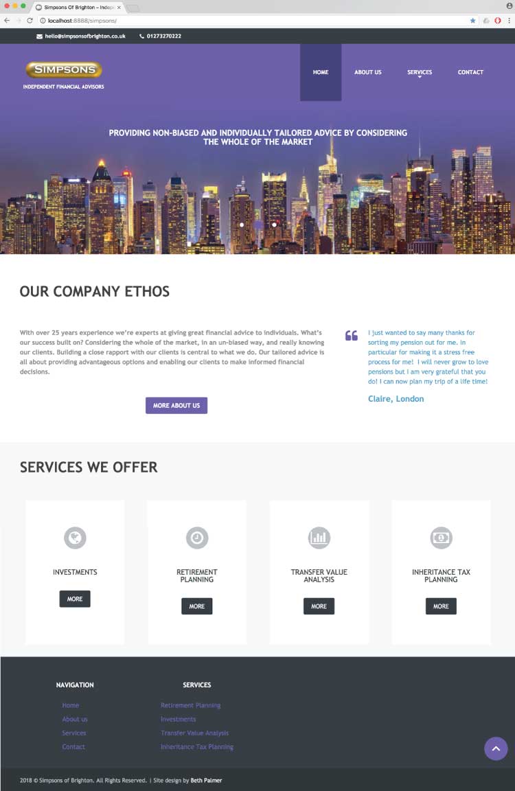 Image of Simpsons of Brighton full home page and services page