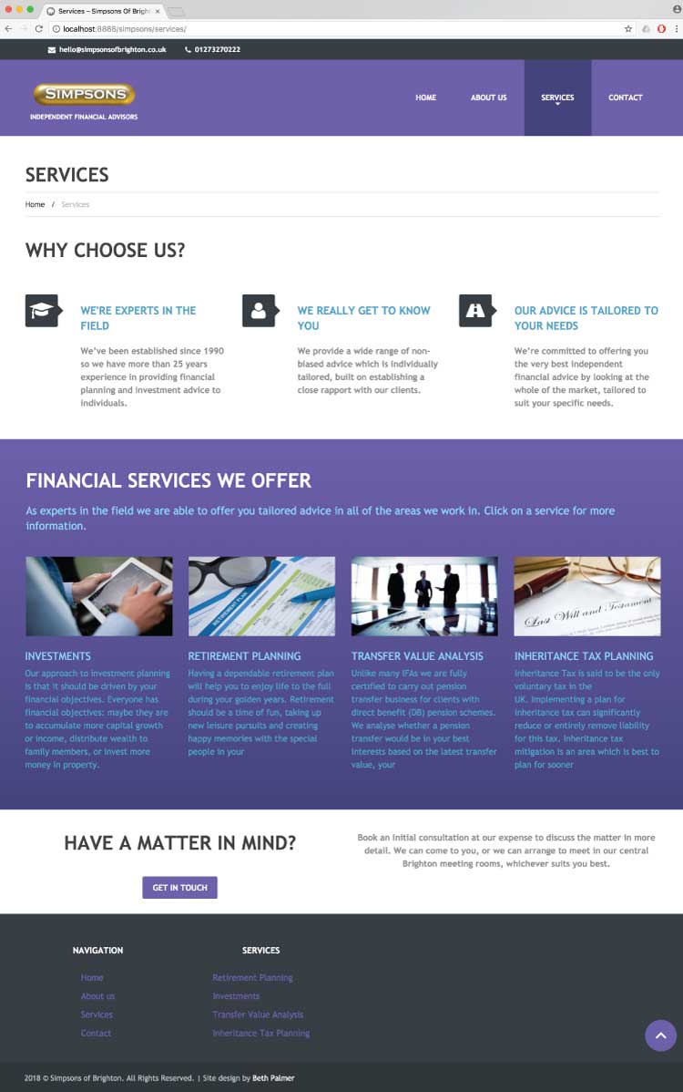 Image of Simpsons of Brighton full home page and services page