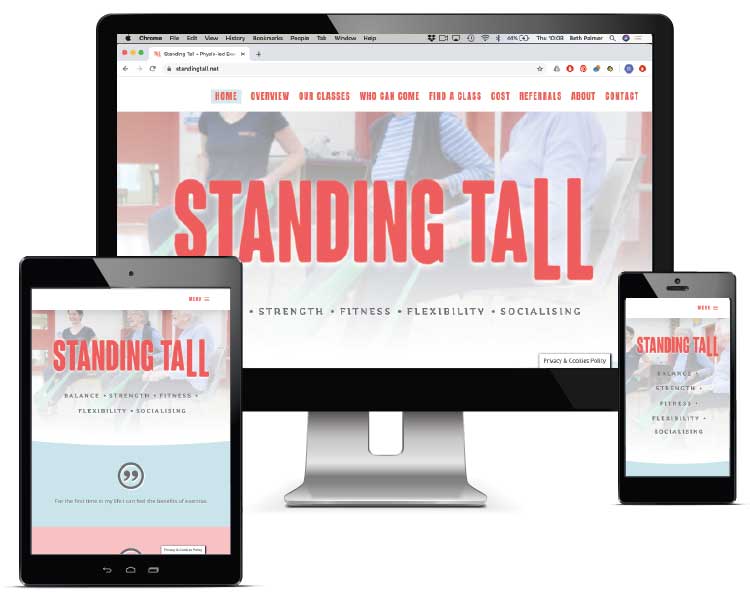 Standing Tall home page displayed on a range of devices